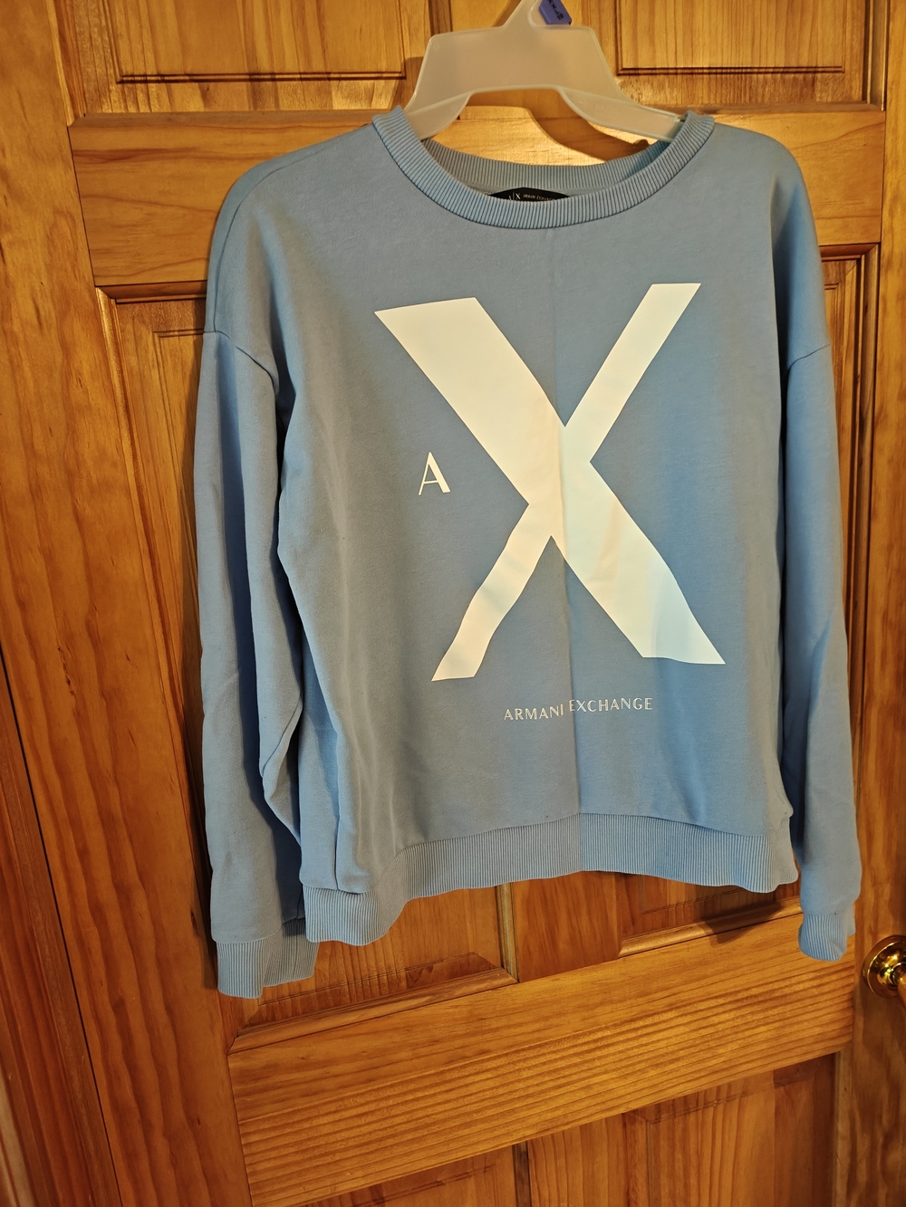 Armani Exchange Light Blue Crewneck Sweater with White Logo